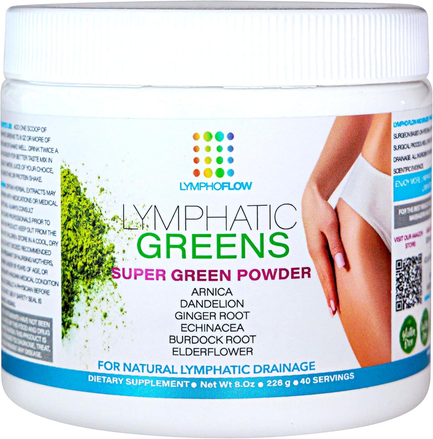 Bruizex Lymphatic Greens: Vegan Superfood Powder for Post-Surgery Recovery & Detox, 8 OZ