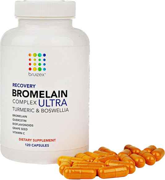 Bruizex Ultra Bromelain and Quercetin Supplement for Bruising Relief - 120 Capsules with Turmeric and Boswellia for Swelling and Trauma Recovery