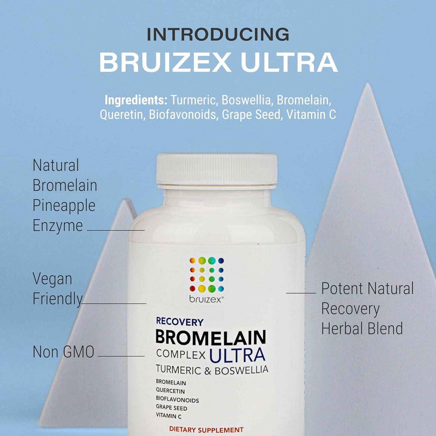 Bruizex Ultra Bromelain and Quercetin Supplement for Bruising Relief - 120 Capsules with Turmeric and Boswellia for Swelling and Trauma Recovery