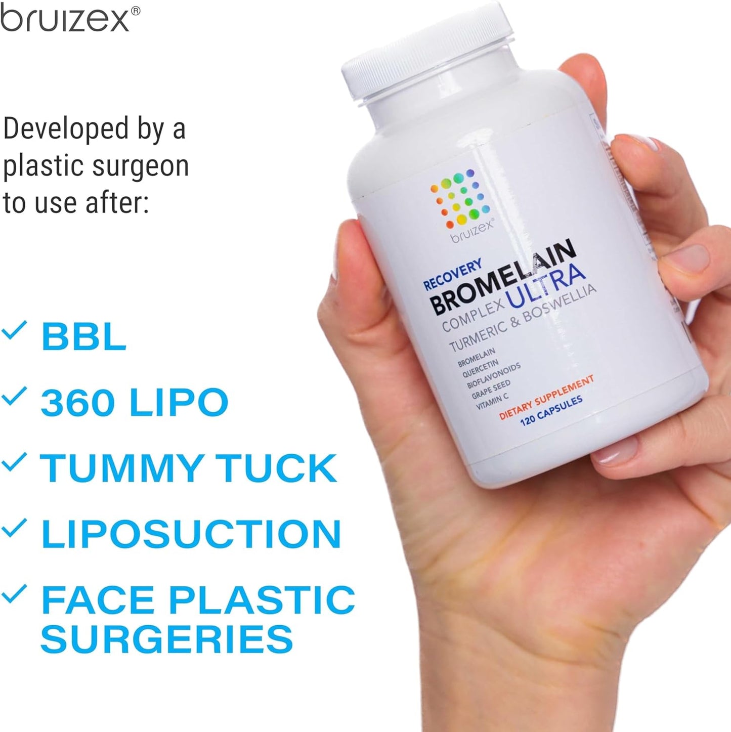 Bruizex Ultra Bromelain and Quercetin Supplement for Bruising Relief - 120 Capsules with Turmeric and Boswellia for Swelling and Trauma Recovery