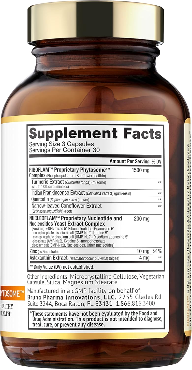 BRUNO MD Riboflam: Immune System Booster with Curcumin Phytosome & Nucleotides - 100% Vegan Formula for Healthy Inflammatory Response