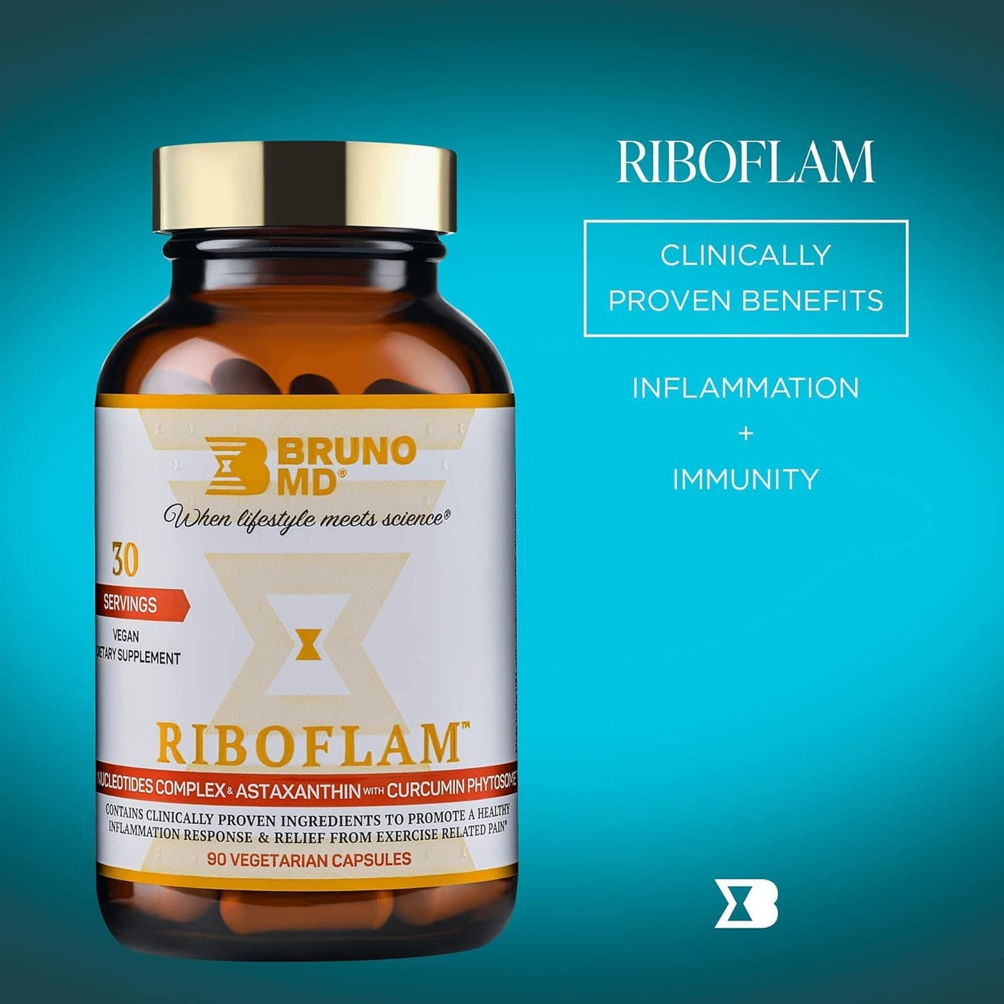 BRUNO MD Riboflam: Immune System Booster with Curcumin Phytosome & Nucleotides - 100% Vegan Formula for Healthy Inflammatory Response