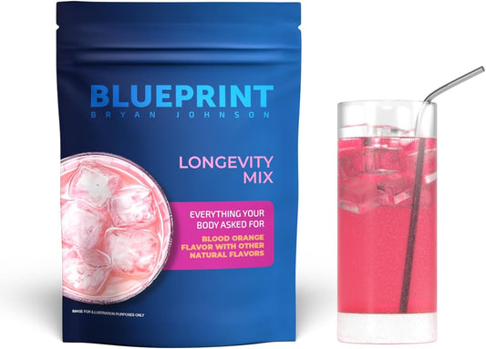Bryan Johnson Longevity Mix: Muscle Builder & Recovery Supplement with Focus & Stress Relief - Creatine, Ashwagandha, L-Theanine, Calcium - Vegan, Keto (Blood Orange)