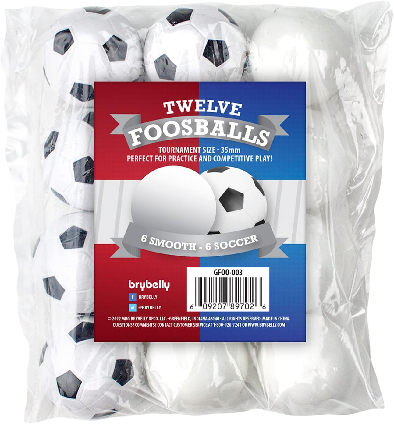 Brybelly Foosball Balls Set - Red Textured, Black & White Soccer, Glow Balls - Standard & Tabletop Game Balls