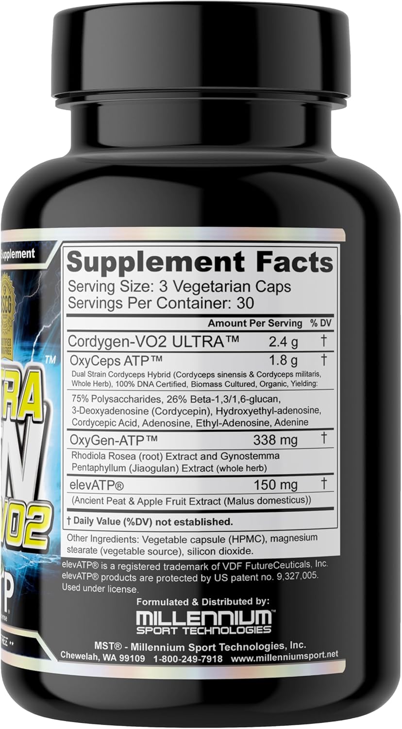 BSCG Certified MST Cordygen VO2 Ultra Endurance Supplement with Cordyceps, elevATP, Rhodiola, 90 VO2-caps