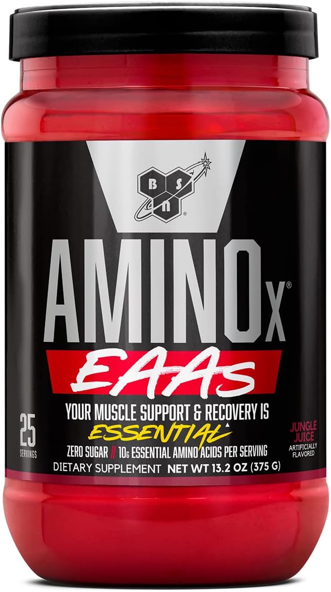 BSN Amino X Jungle Juice Flavor, 10g EAAs, 5g BCAAs, Zero Sugar, Caffeine-Free, 13.2oz - Muscle Recovery & Endurance, 25 Servings