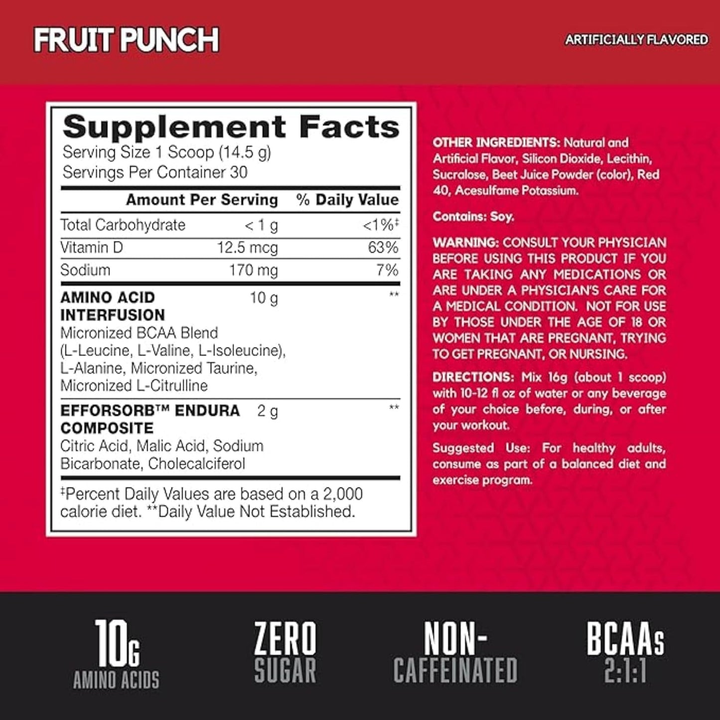 BSN Amino X Powder - Muscle Recovery & Endurance with BCAAs, 10g Amino Acids, Keto-Friendly, Caffeine-Free - Fruit Punch, 30 Servings