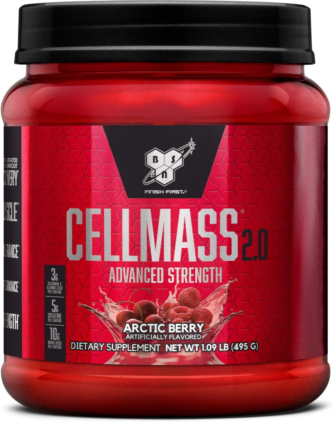 BSN CELLMASS 2.0 Post Workout Recovery Supplement - BCAA, Creatine, Glutamine - Keto Friendly - Arctic Berry Flavor - 25 Servings
