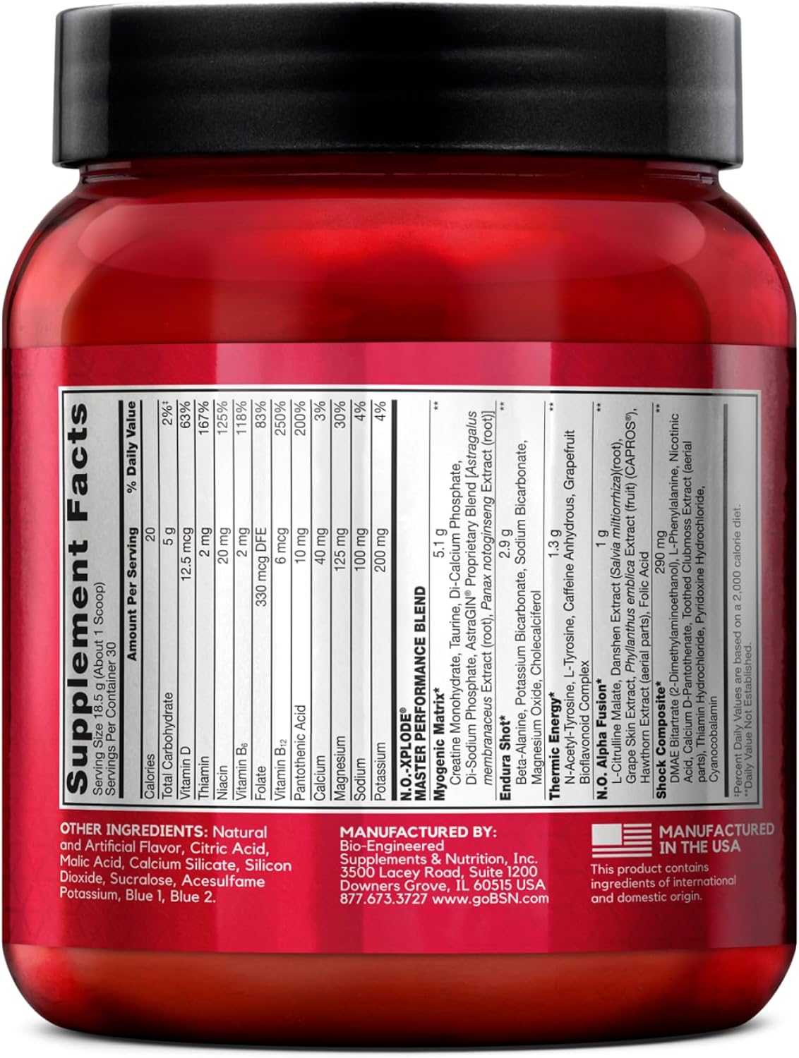 BSN N.O.-XPLODE Pre Workout Powder, Blue Raz Flavor, Energy Supplement with Creatine and Beta-Alanine, 30 Servings for Men and Women