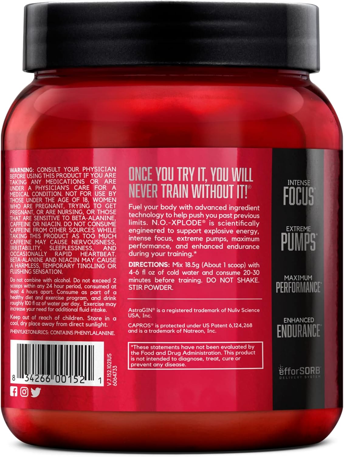 BSN N.O.-XPLODE Pre Workout Powder, Fruit Punch Flavor, 30 Servings - Energy Supplement with Creatine and Beta-Alanine for Men and Women