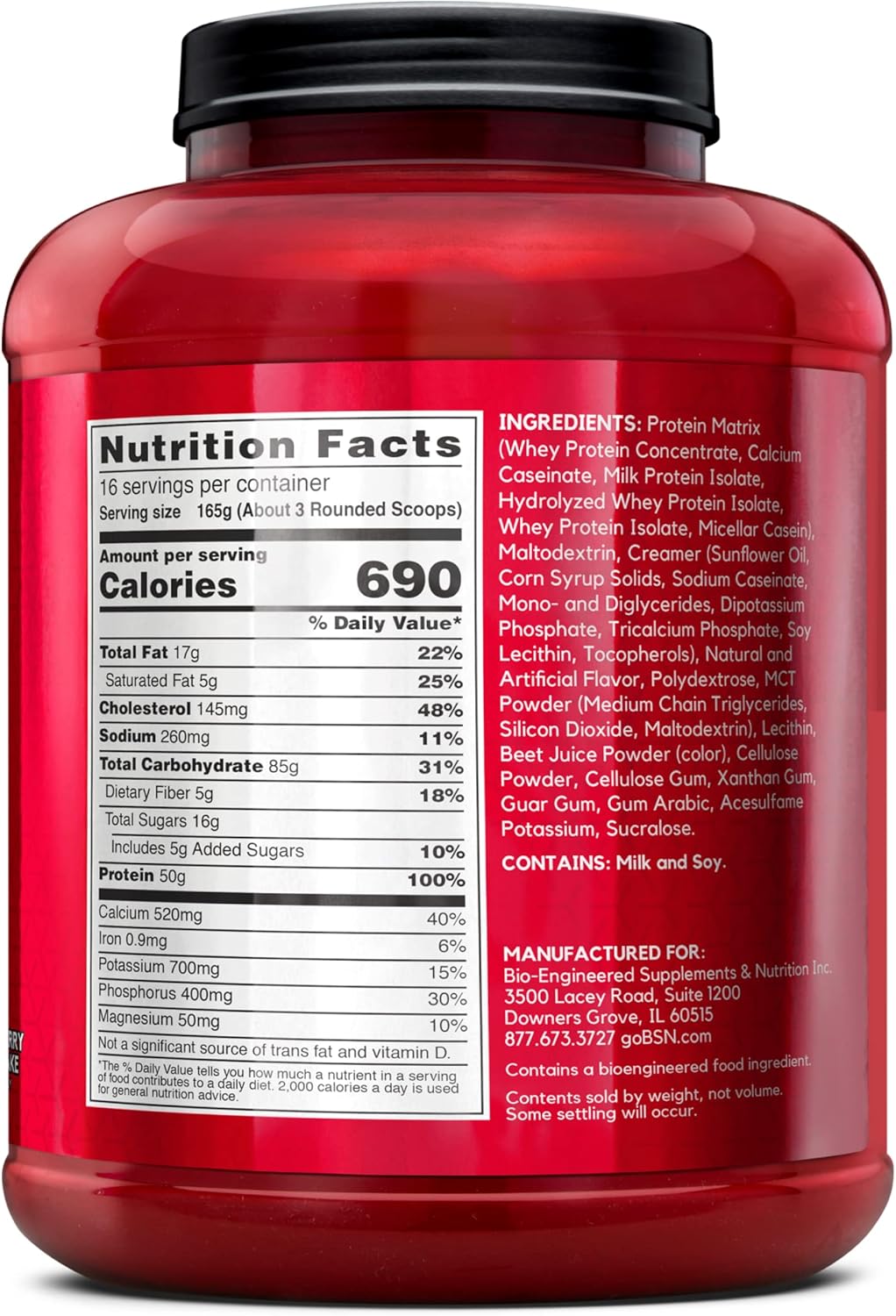 BSN TRUE-MASS Strawberry Milkshake Weight Gainer Protein Powder - 5.82 Pound Jar
