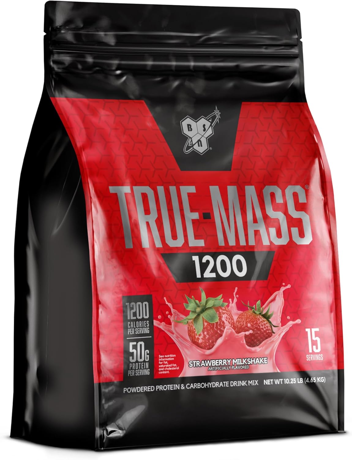 BSN TRUE-MASS Strawberry Milkshake Weight Gainer Protein Powder - 10.25 lb - Muscle Mass Gainer