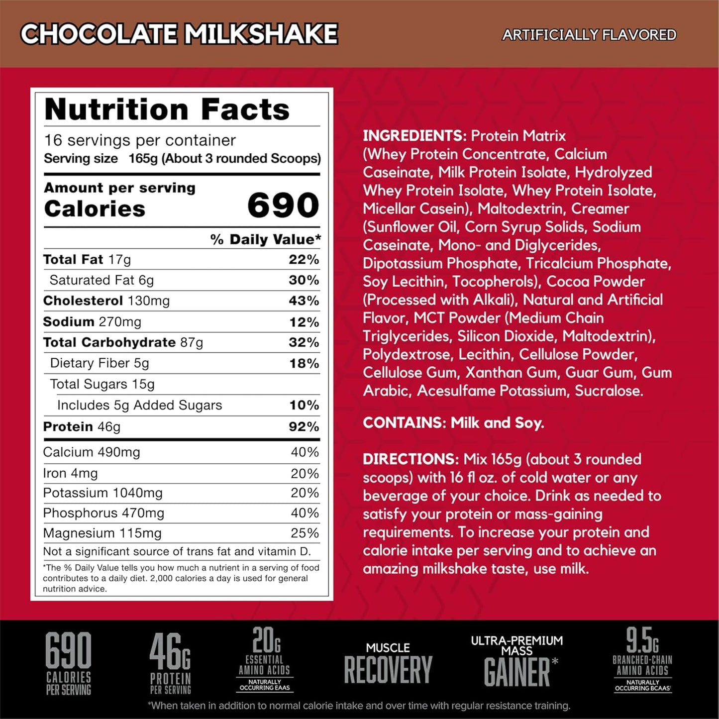 BSN TRUE-MASS Weight Gainer Protein Powder, Chocolate Milkshake Flavor, 5.82 lb - Muscle Mass Gainer