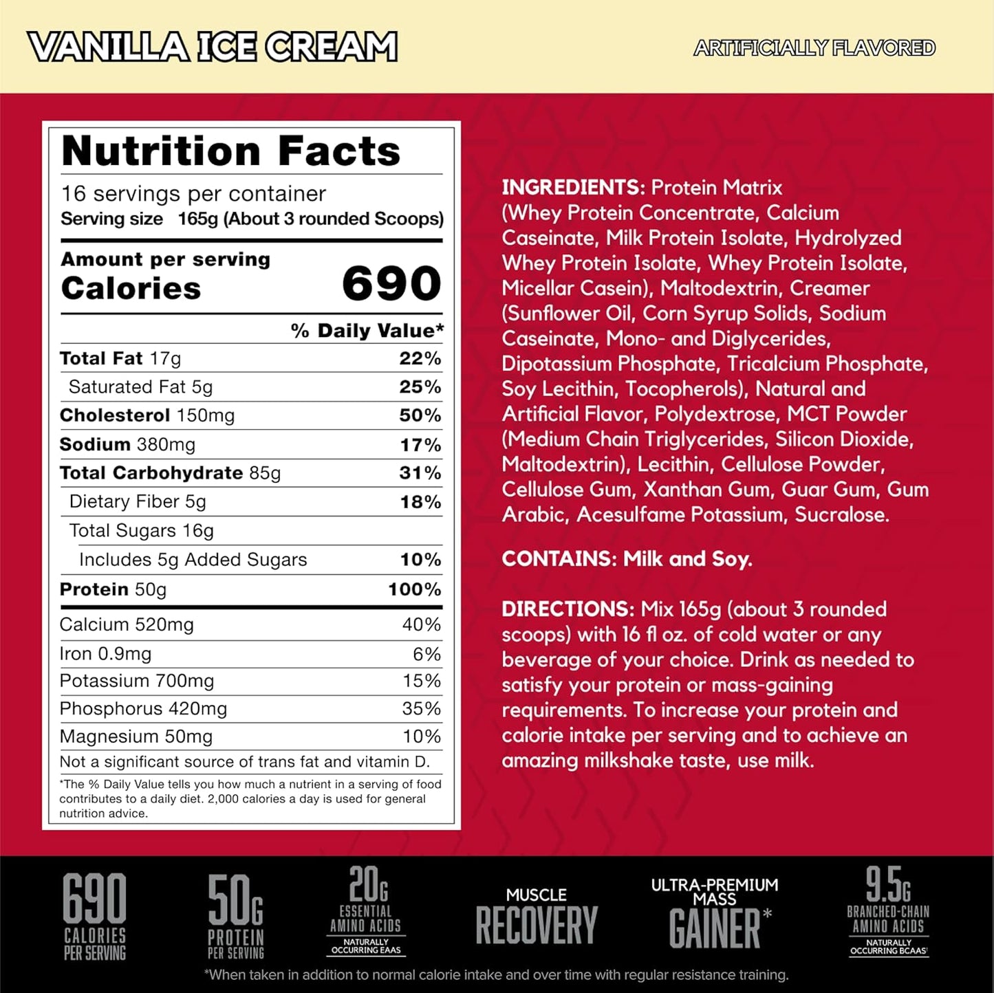 BSN TRUE-MASS Weight Gainer Protein Powder, Vanilla Ice Cream Flavor, 5.82 lb - Muscle Mass Gainer