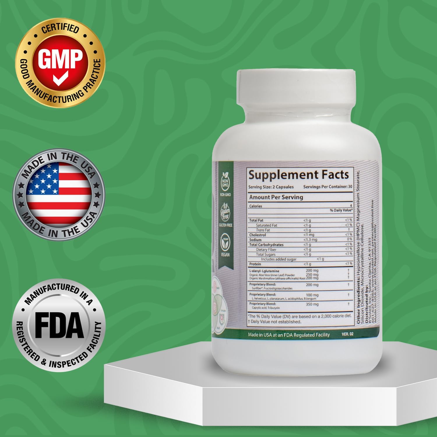 B'Soleil Advanced Gut Health Probiotics - Pack of 3 with Pre, Pro & Post Biotics - Natural Gastrointestinal Support - Gluten Free, Vegan & Non-GMO - 25 Billion CFU - 60 Capsules/Pack