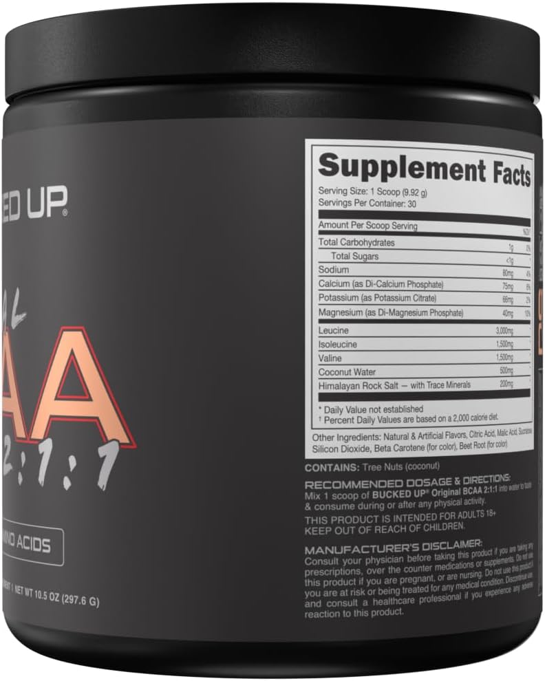 Bucked Up Original BCAA 2:1:1 Supplement Powder Apple Jacked Flavor - Pure Instantized Formula for Pre/Post Workout - 30 Servings