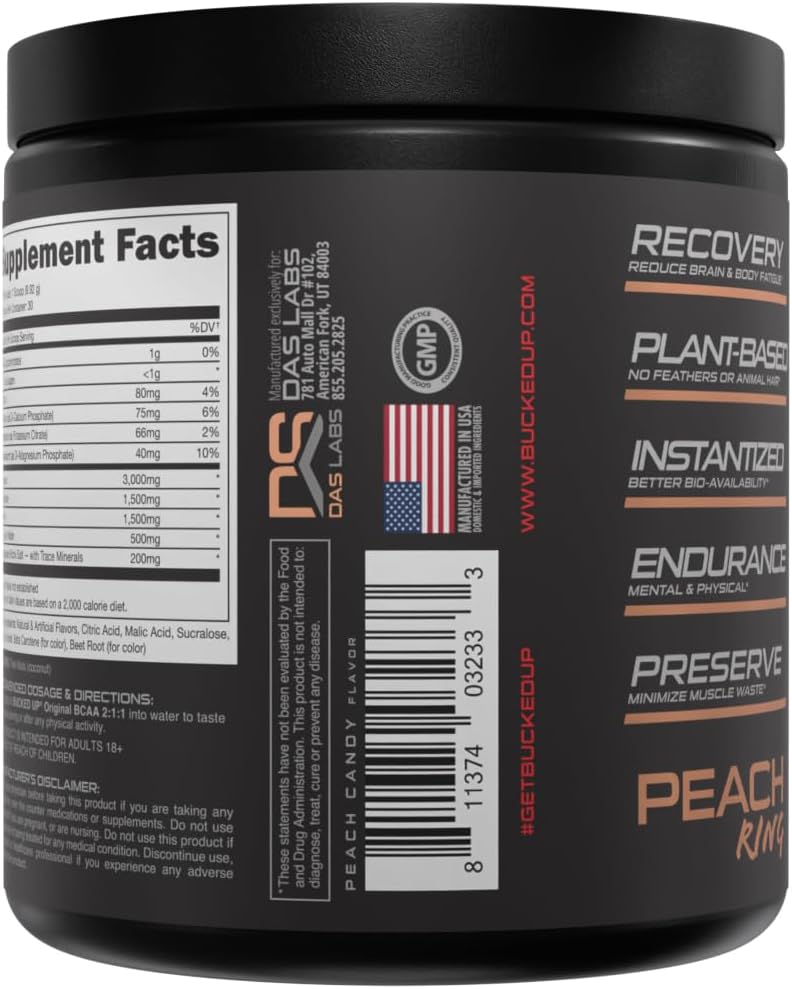 Bucked Up Original BCAA 2:1:1 Supplement Powder Apple Jacked Flavor - Pure Instantized Formula for Pre/Post Workout - 30 Servings