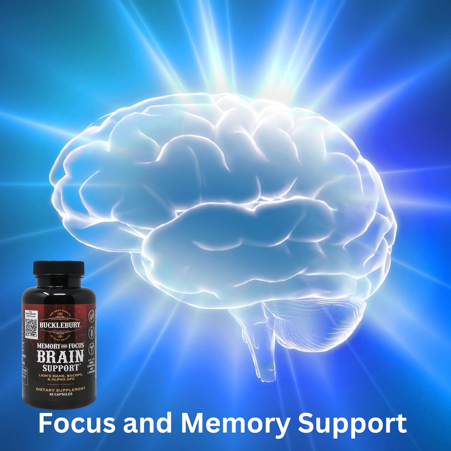 BUCKLEBURY Nootropic Supplement for Cognitive Clarity, Focus, and Memory Support - 60 Vegan Capsules for Men and Women