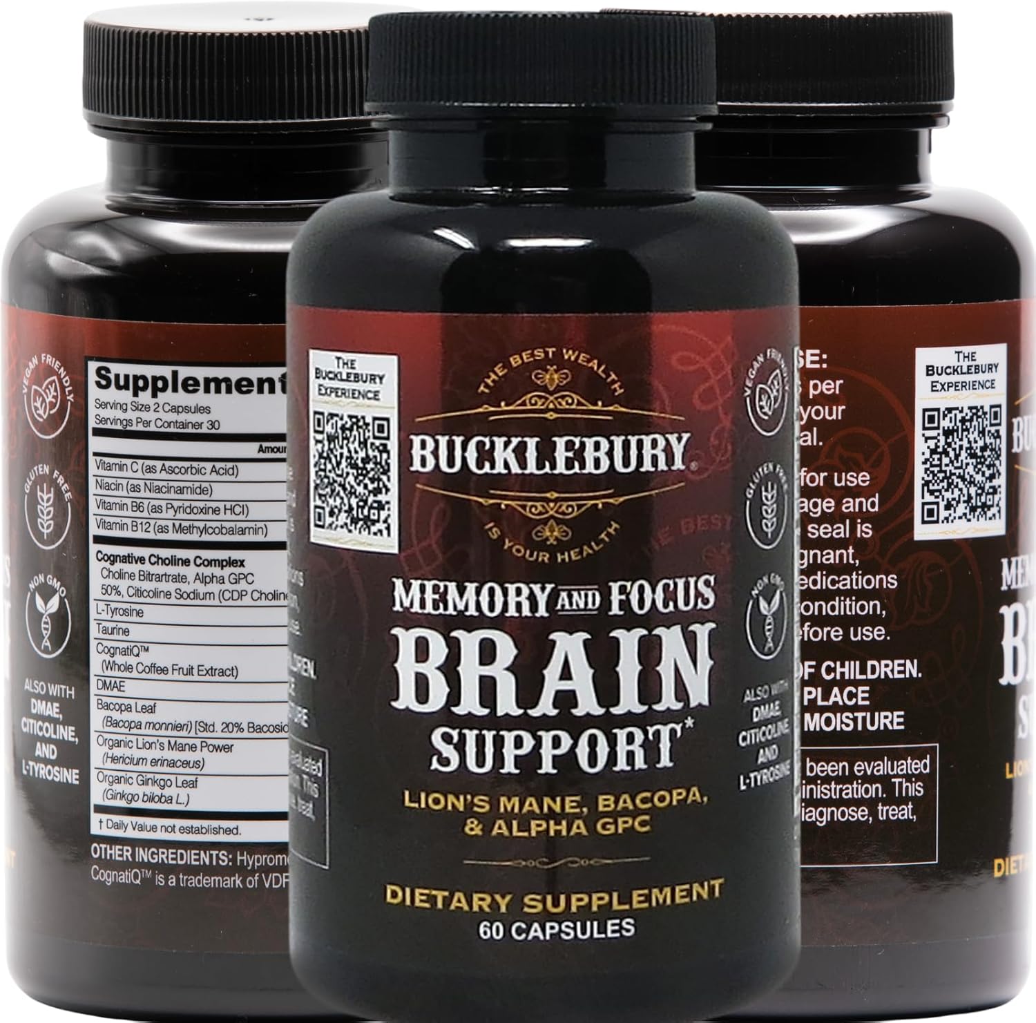 BUCKLEBURY Nootropic Supplement for Cognitive Clarity, Focus, and Memory Support - 60 Vegan Capsules for Men and Women