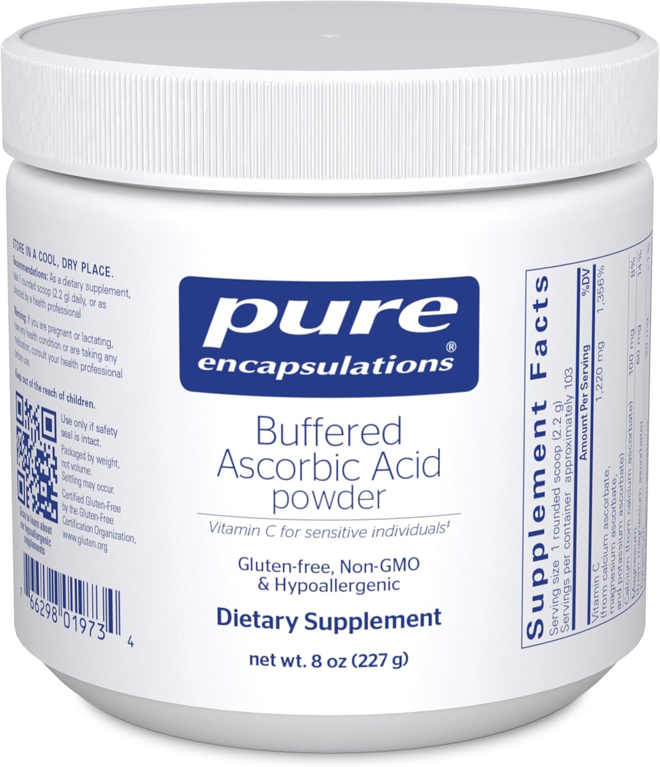 Buffered Ascorbic Acid Powder by Pure Encapsulations - Gentle Vitamin C Supplement for Sensitive Users - 8 oz