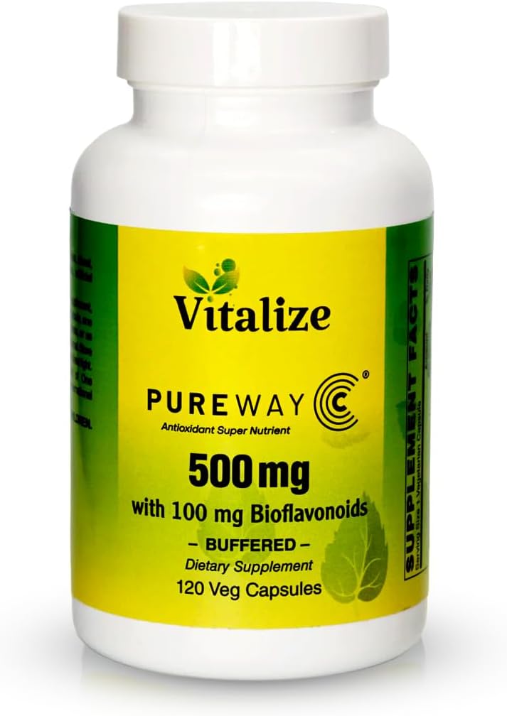 Buffered Vitamin C Supplement - 500mg PUREWAY-C for Immune Support & Wound Healing | High Absorption Ascorbic Acid | 120 Veg Tablets