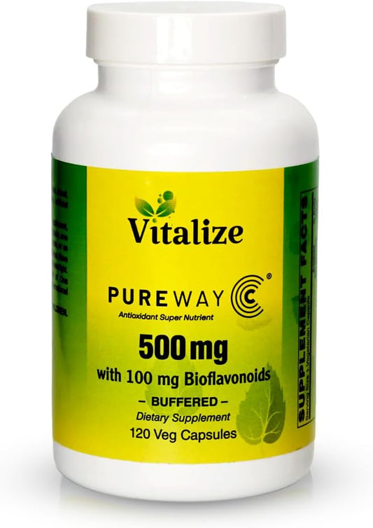 Buffered Vitamin C Supplement - 500mg PUREWAY-C for Immune Support & Wound Healing | High Absorption Ascorbic Acid | 120 Veg Tablets