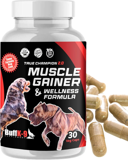 BuffK-9 True Champion Dog 2.0 - Muscle Builder for Dogs of All Ages and Breeds - Promotes Muscle Gain, Growth, and Recovery - Ideal for Aging Dogs and Post-Injury Support