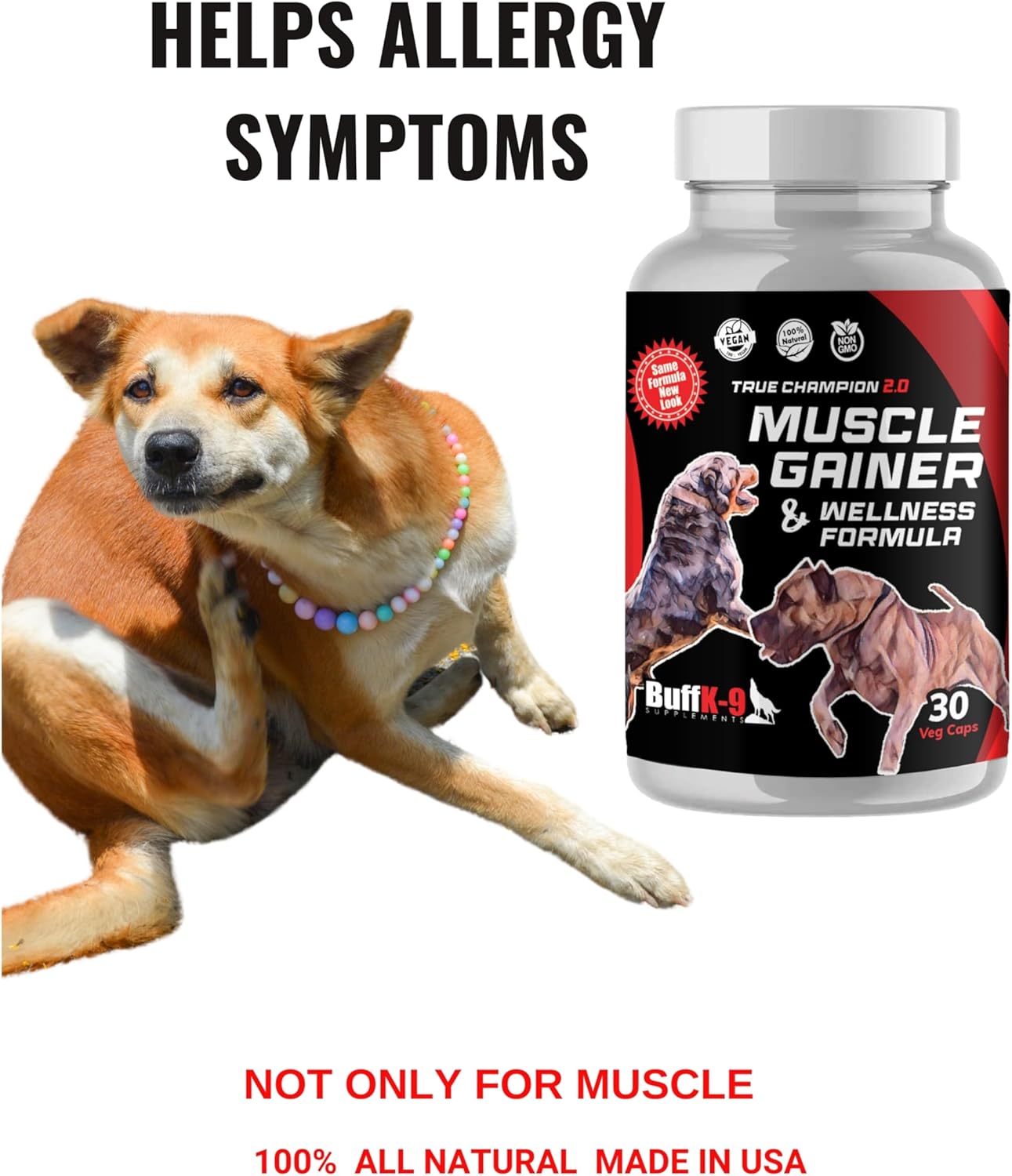BuffK-9 True Champion Dog 2.0 - Muscle Builder for Dogs of All Ages and Breeds - Promotes Muscle Gain, Growth, and Recovery - Ideal for Aging Dogs and Post-Injury Support