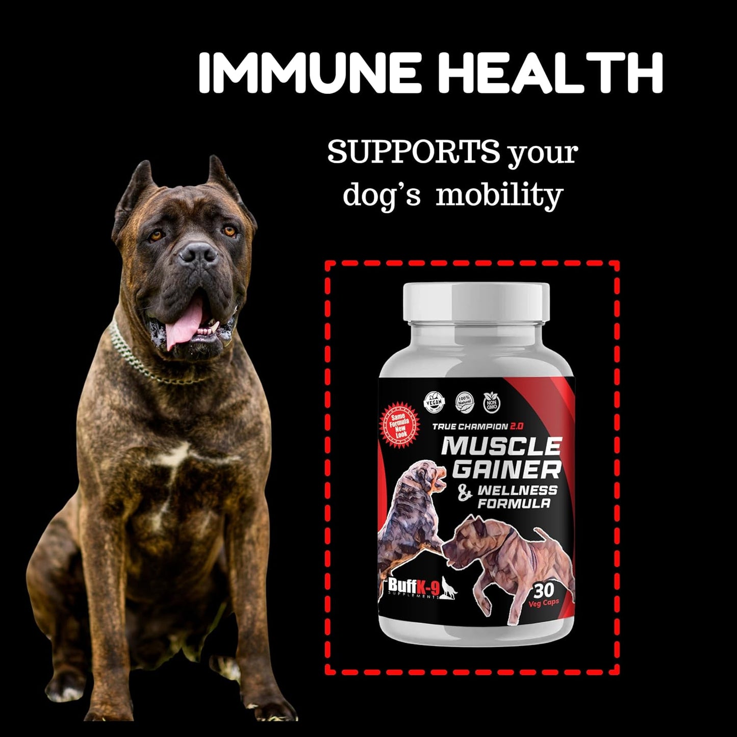 BuffK-9 True Champion Dog 2.0 - Muscle Builder for Dogs of All Ages and Breeds - Promotes Muscle Gain, Growth, and Recovery - Ideal for Aging Dogs and Post-Injury Support