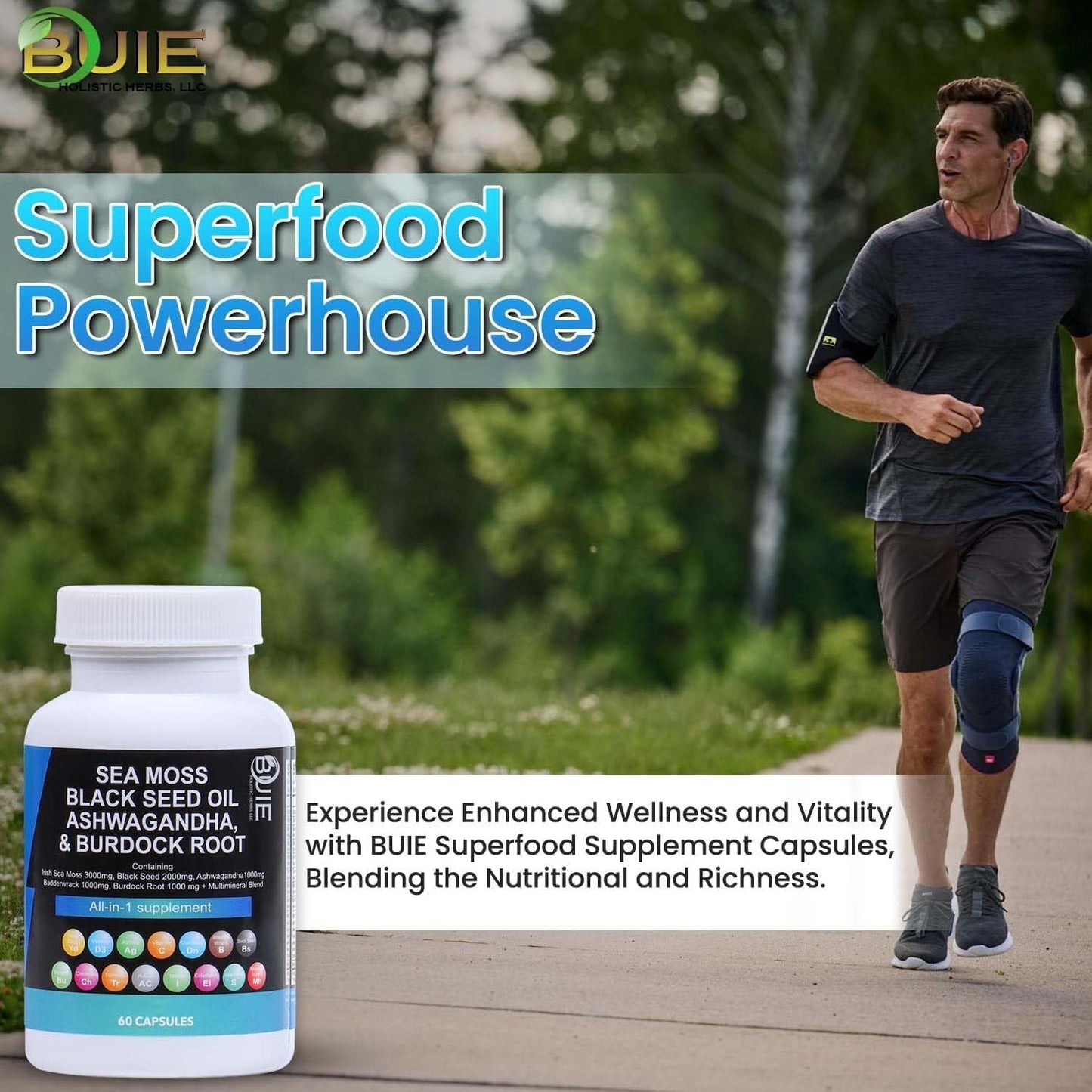 Buie Holistic Herbs Sea Moss Capsules - 60 Capsules Multi Mineral Blend with Irish Sea Moss, Black Seed, Ashwagandha, Burdock Root, and Bladderwrack for Nutritional Benefits