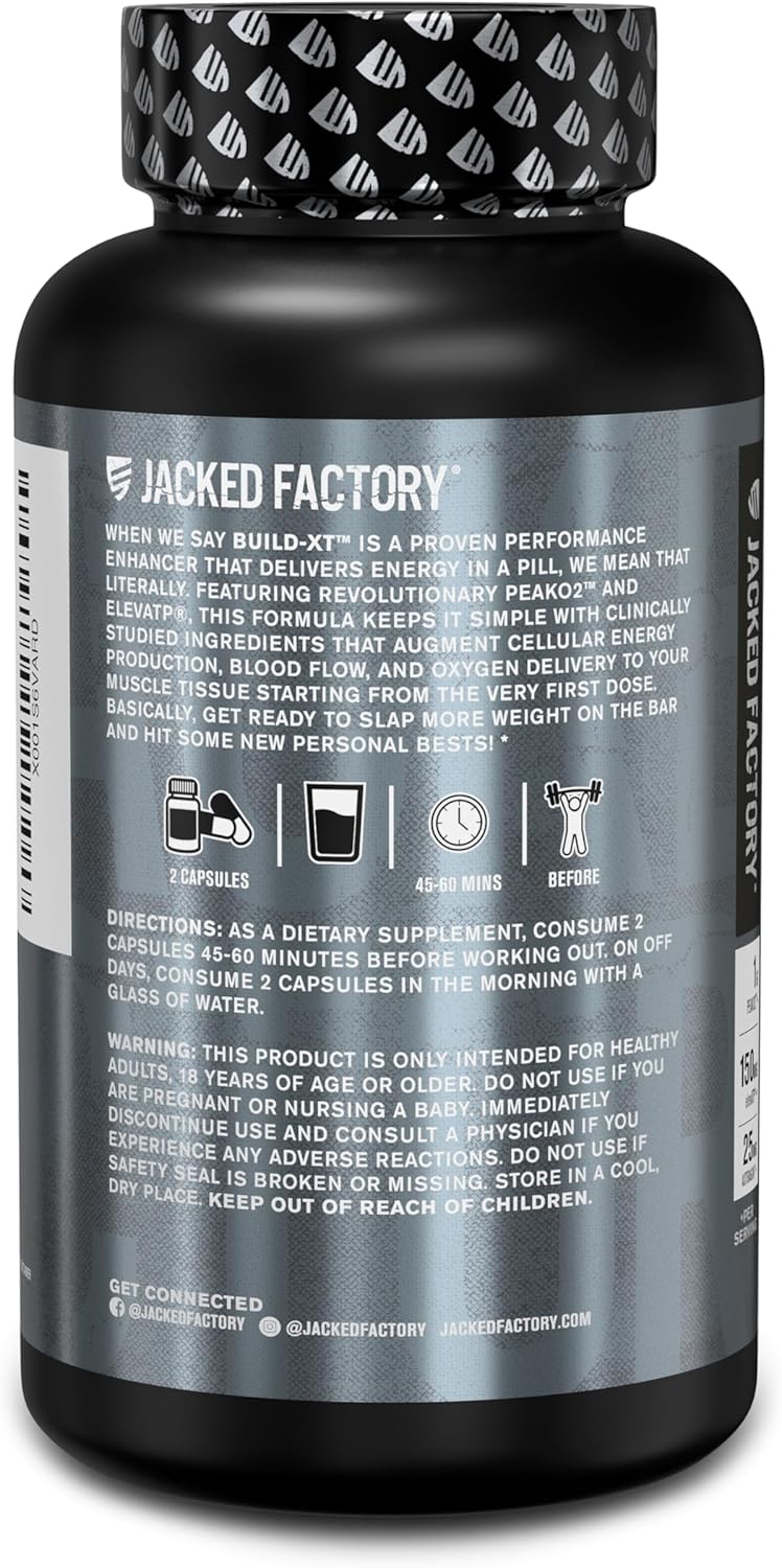Build-XT Muscle Builder Supplement for Strength & Growth - Performance Enhancer with Trademarked Ingredients - 60 Veggie Pills
