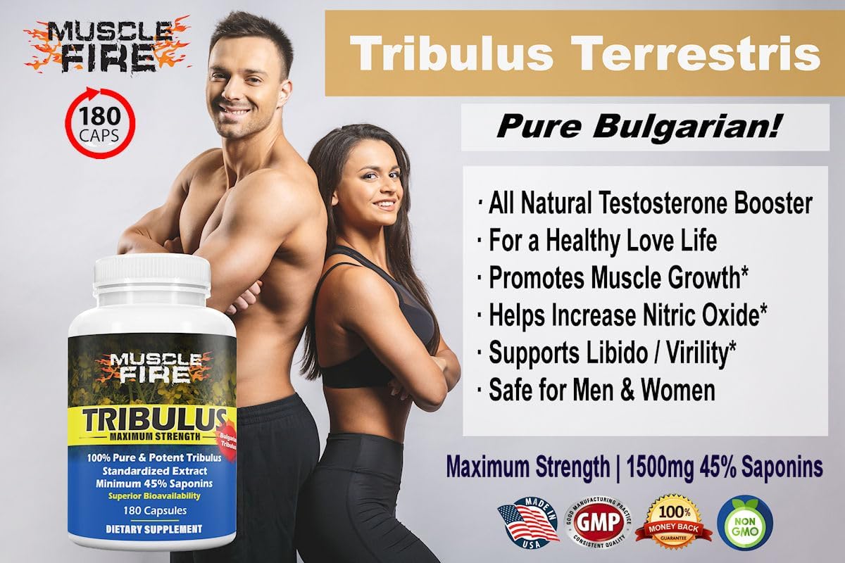 Bulgarian Tribulus Terrestris Herbal Nutrition Supplement, 1500mg with 45% Saponins and Lecithin for Enhanced Absorption - 180 Capsules