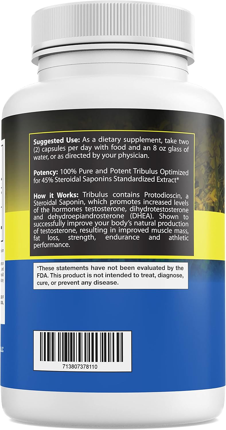 Bulgarian Tribulus Terrestris Herbal Nutrition Supplement, 1500mg with 45% Saponins and Lecithin for Enhanced Absorption - 180 Capsules