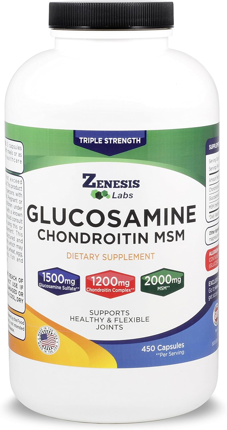 Bulk 2 Bottle Joint & Cartilage Supplement - 900 Capsules, 180 Day Supply with Glucosamine Sulfate, Chondroitin, MSM - 1500mg, 1200mg, 2000mg per Serving