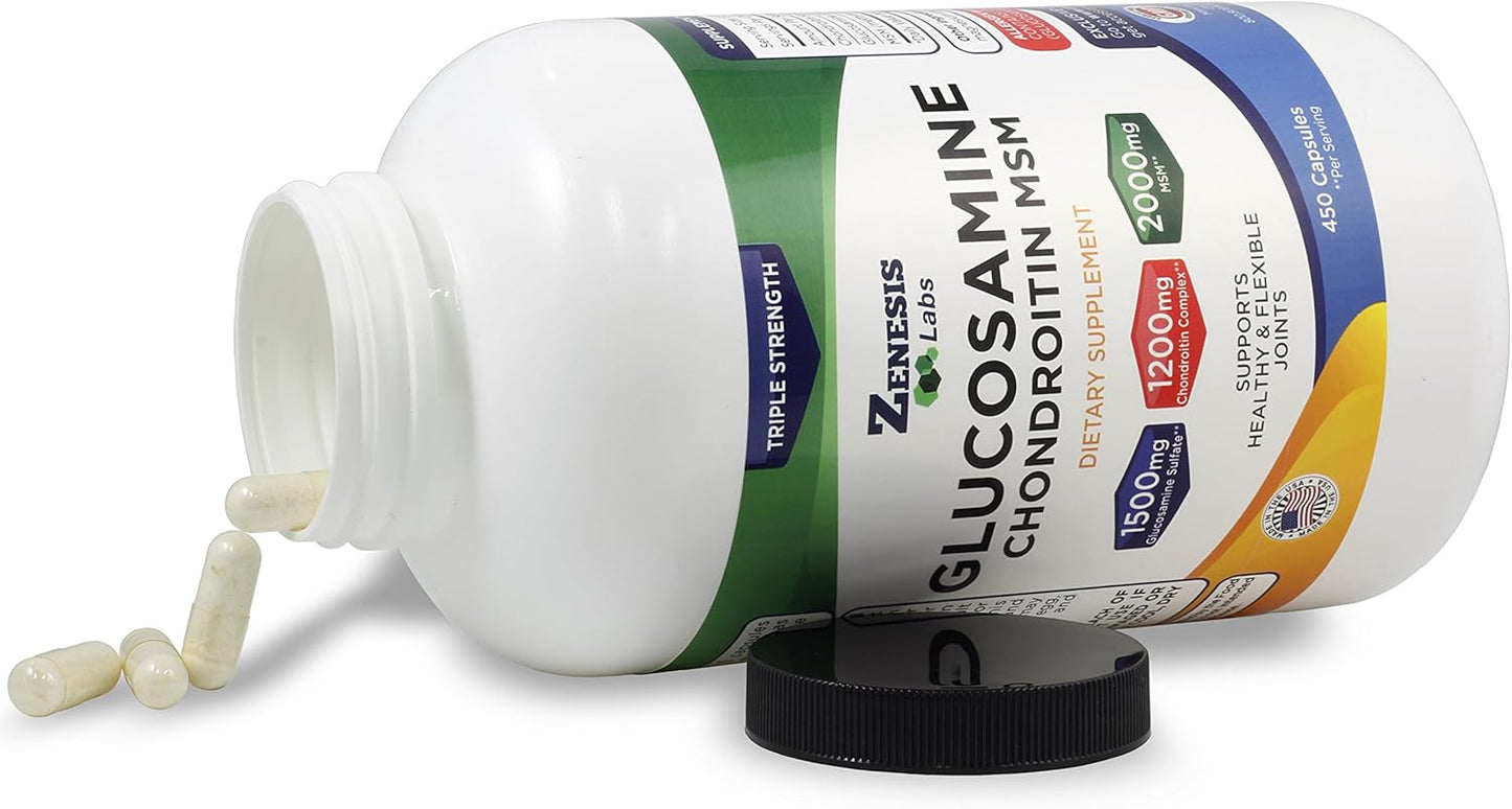 Bulk 2 Bottle Joint & Cartilage Supplement - 900 Capsules, 180 Day Supply with Glucosamine Sulfate, Chondroitin, MSM - 1500mg, 1200mg, 2000mg per Serving