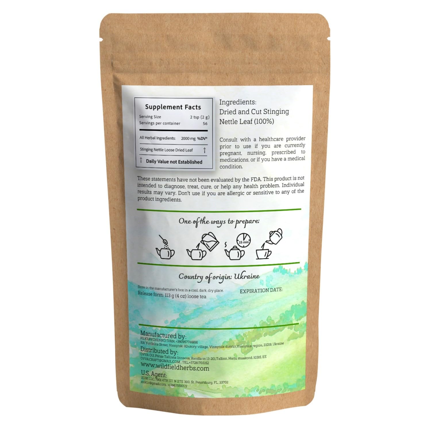 Bulk 4 oz Dried Nettle Leaf Tea - Wildfield Herbs Urtica Dioica Herbal Ortiga Planta Tea - 113g Stinging Nettle Leaves Herb Tea