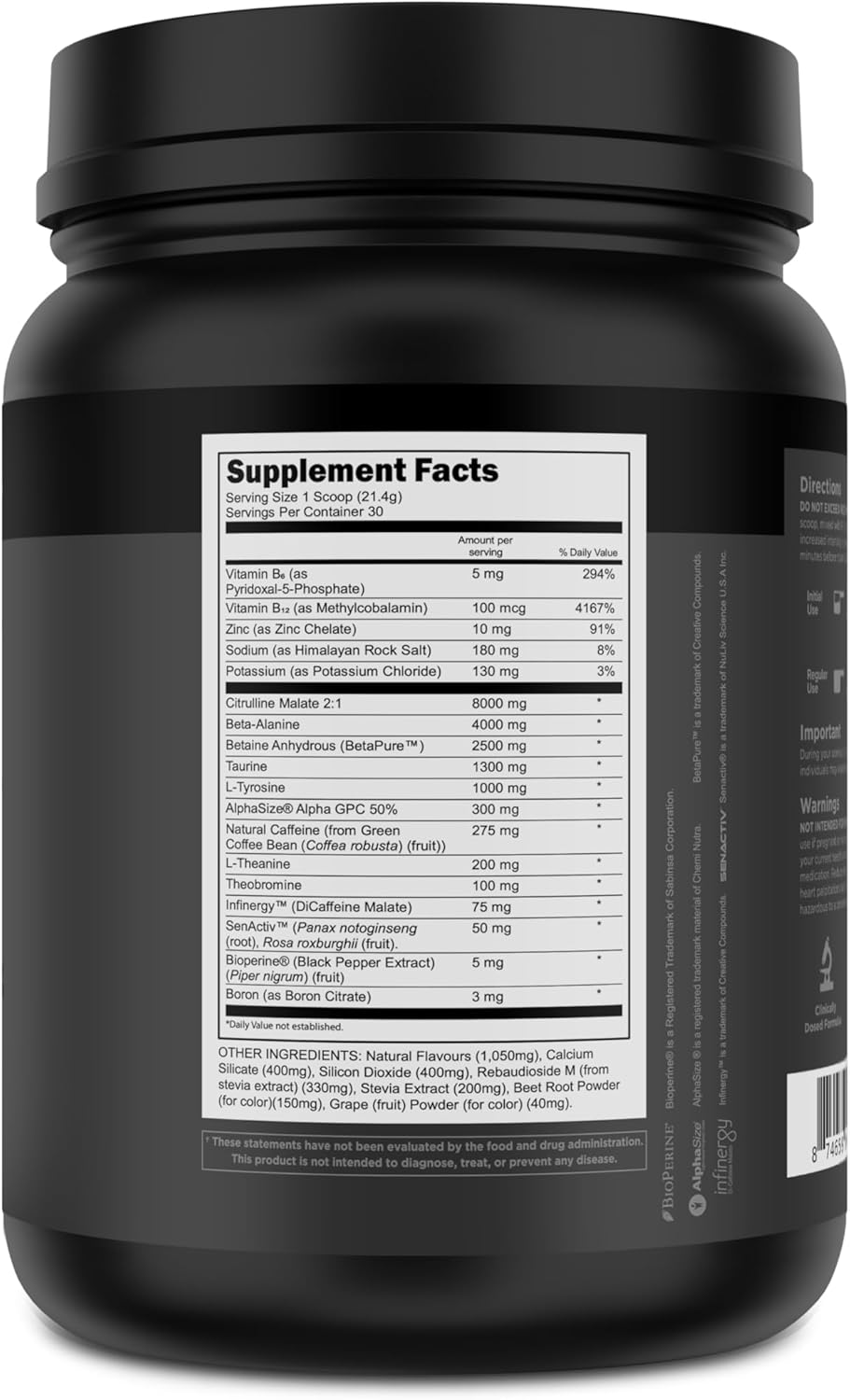 Bulk Black Pre Workout by Transparent Labs: Clinically Dosed Sugar Free Preworkout for Men and Women - 30 Servings, Black Cherry Flavor