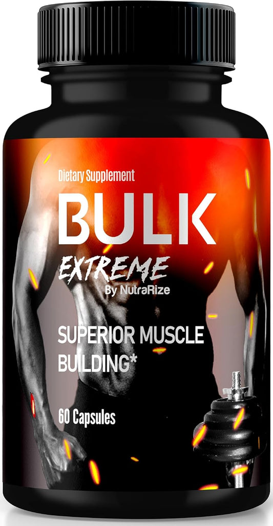 Bulk Extreme Muscle Building Formula for Men - Natural Male Pills for Lean Muscle Mass & Physical Performance - NutraRize (60 Capsules)