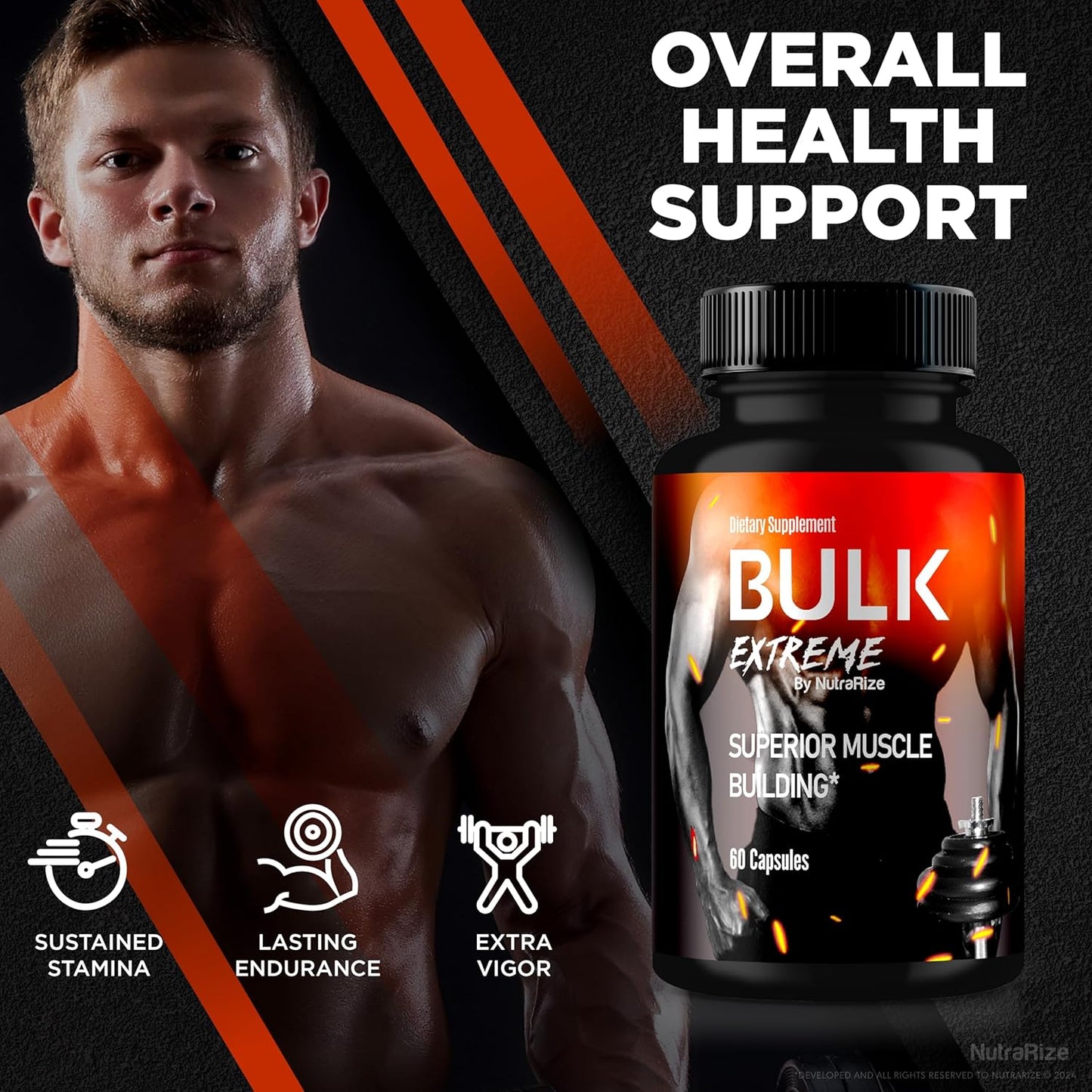 Bulk Extreme Muscle Building Formula for Men - Natural Male Pills for Lean Muscle Mass & Physical Performance - NutraRize (60 Capsules)