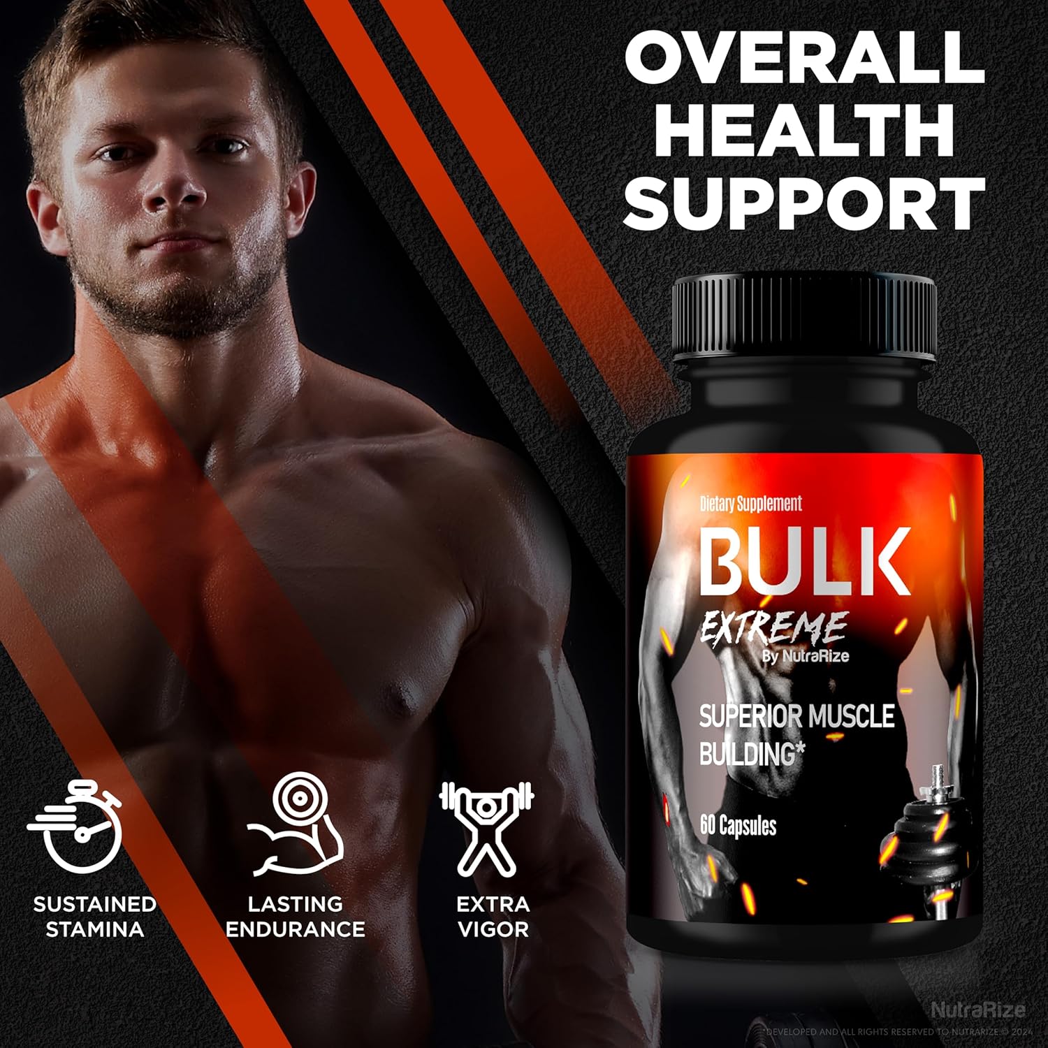 Bulk Extreme Muscle Building Formula for Men - Natural Male Pills for Lean Muscle Mass & Physical Performance - NutraRize (60 Capsules)