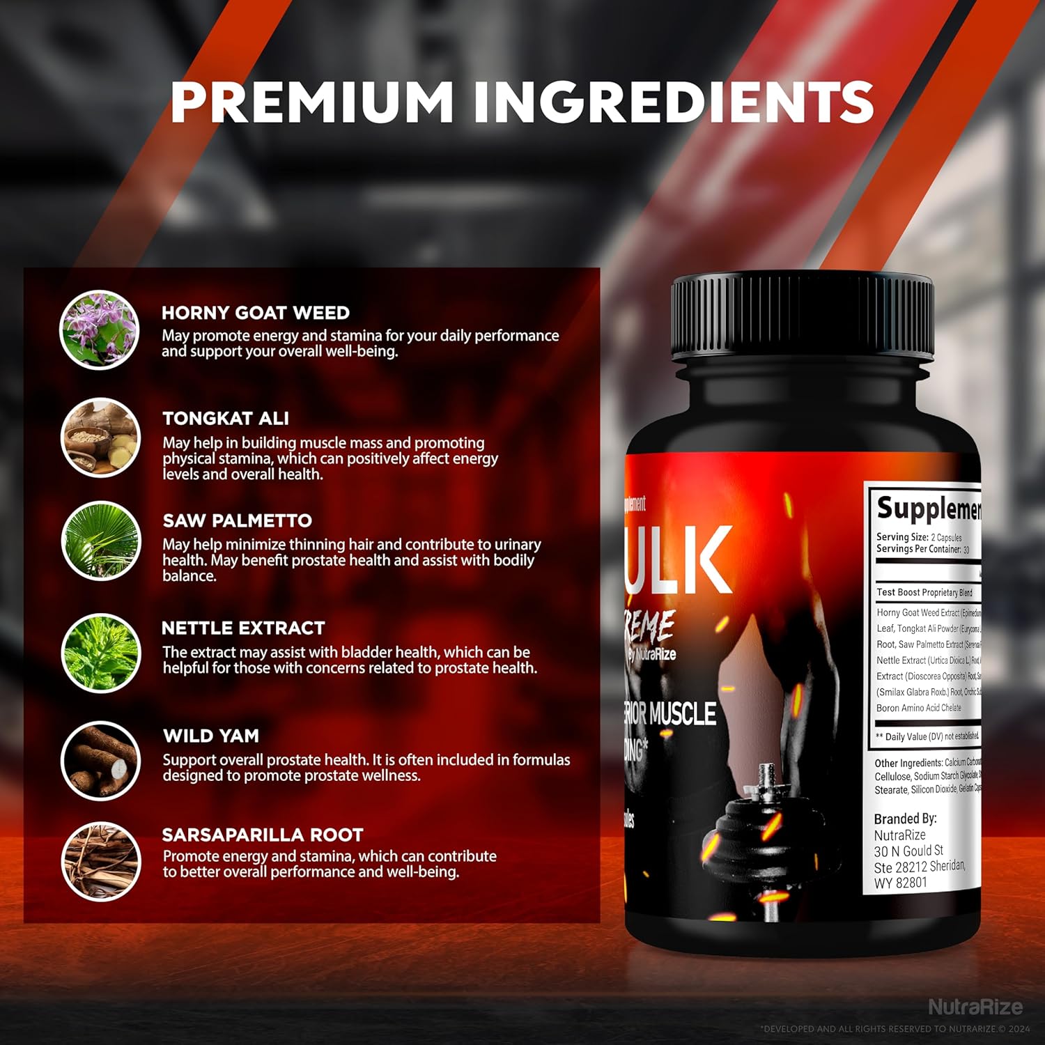 Bulk Extreme Muscle Building Formula for Men - Natural Male Pills for Lean Muscle Mass & Physical Performance - NutraRize (60 Capsules)