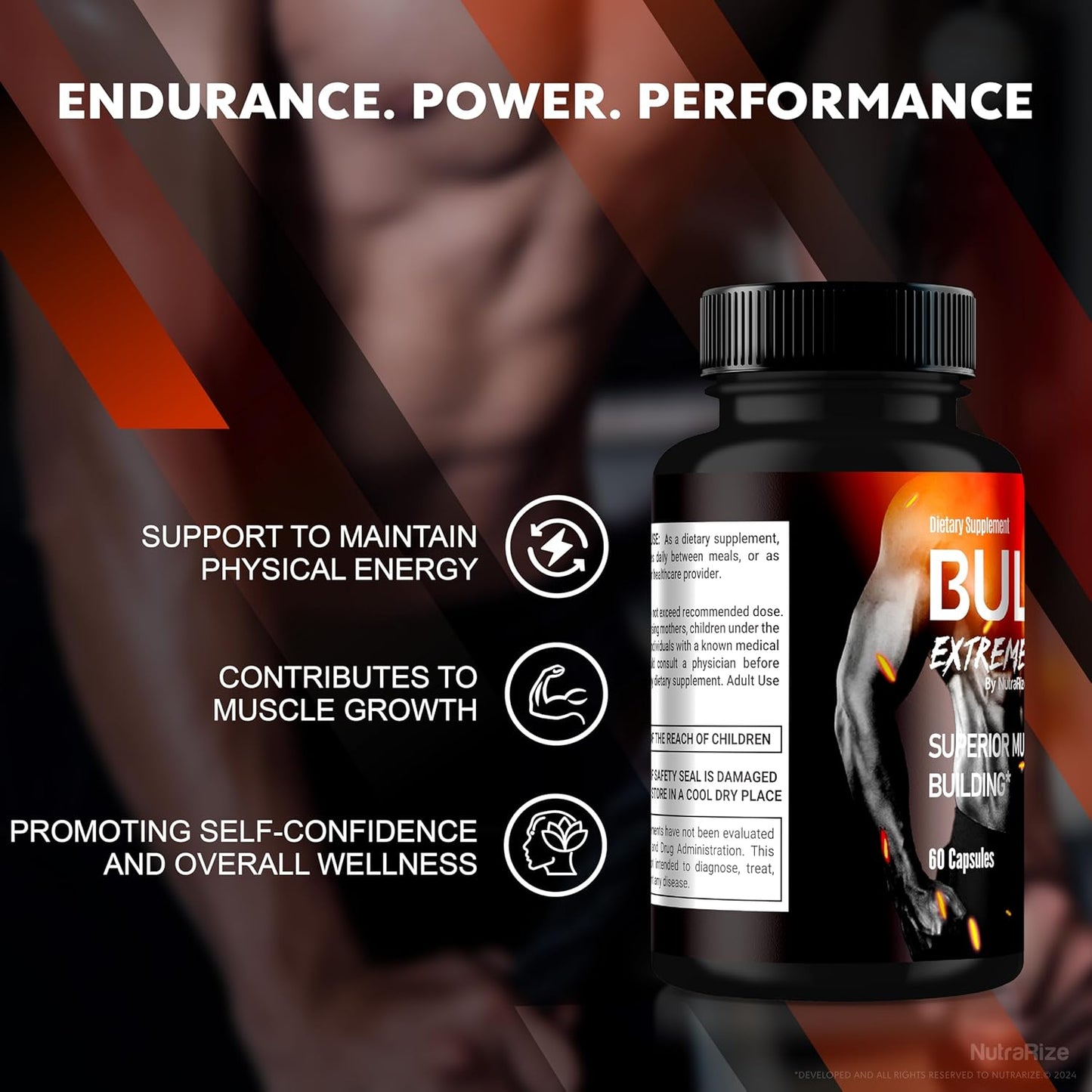 Bulk Extreme Muscle Building Formula for Men - Natural Male Pills for Lean Muscle Mass & Physical Performance - NutraRize (60 Capsules)