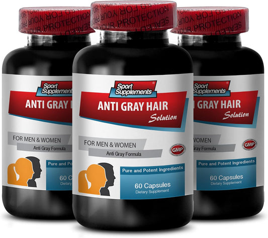 Bulk Folic Acid Sport Supplement for Gray Hair Reversal - Catalase Anti-Gray Hair Supplement - 180 Capsules, 3 Bottles