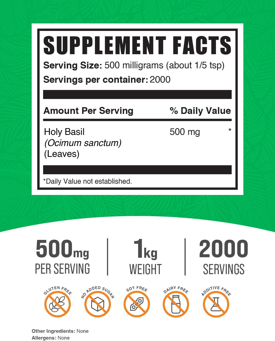 Bulk Holy Basil Powder - Tulsi Adaptogen Supplement for Immunity Support (1kg)