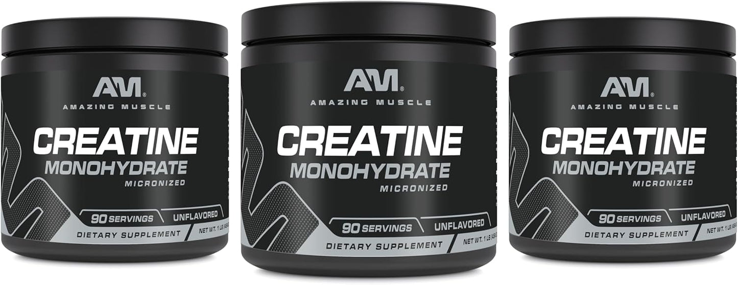 Bulk Micronized Creatine Monohydrate Powder - 90 Servings x 5000mg - 1lb (454g) - Pre & Post Workout - Unflavored - 3 Pack