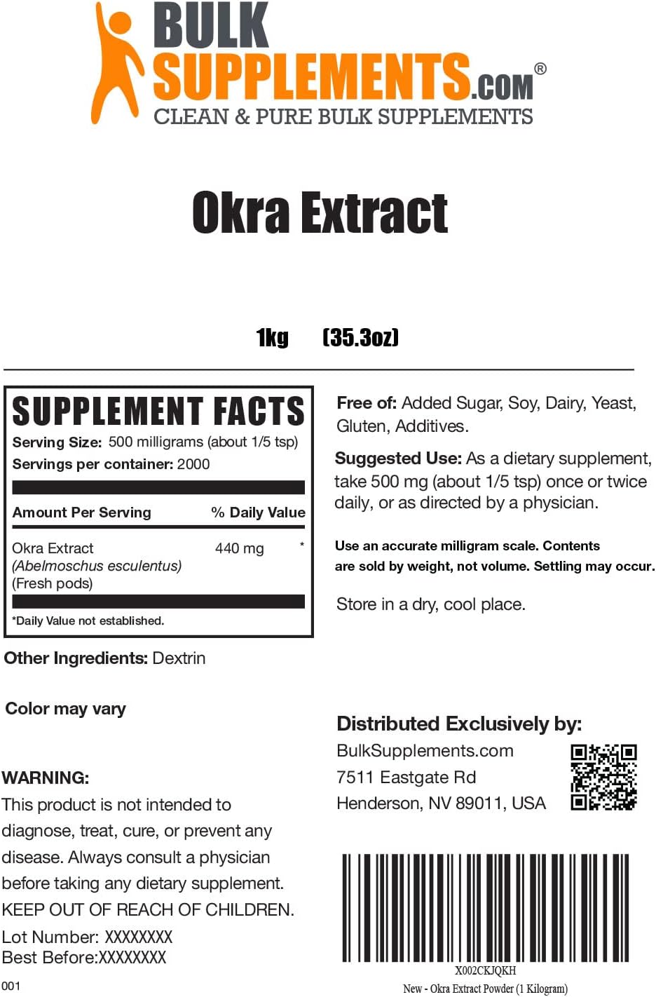 Bulk Okra Extract Powder - 5 Kilograms (11 lbs) by BulkSupplements