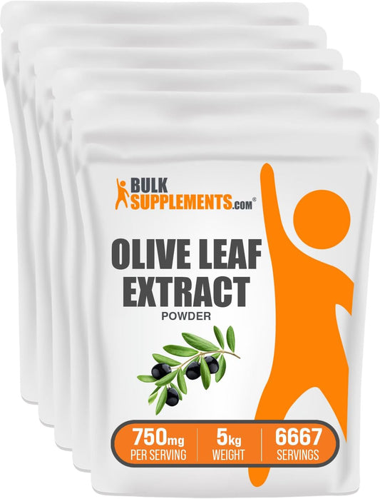 Bulk Olive Leaf Extract Powder - Antioxidant Herbal Supplement - Gluten Free, 750mg per Serving - 5kg (11 lbs) - Pack of 5