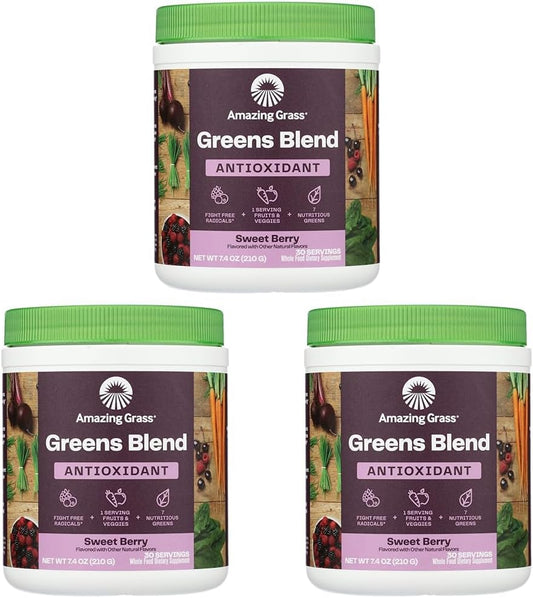 Bulk Pack of 3 Amazing Grass Sweet Berry Antioxidant Superfood Powder - 7.4 OZ Each