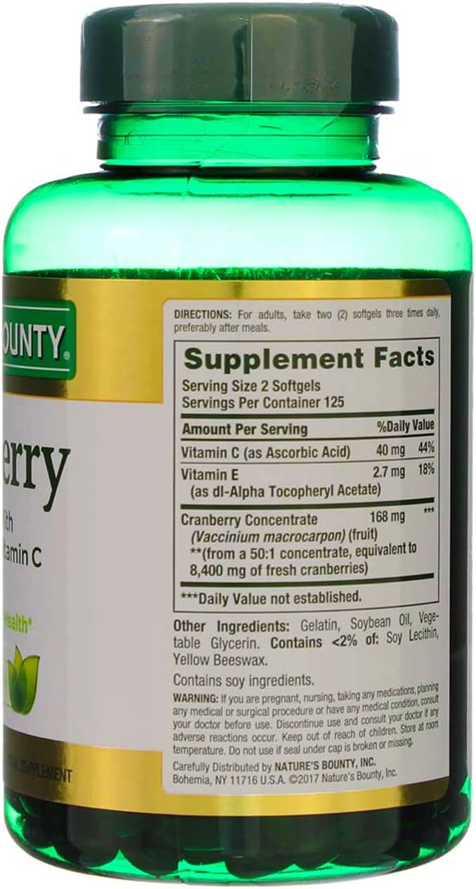 Bulk Pack of 750 Nature's Bounty Cranberry with Vitamin C Softgels, 4200 mg Each