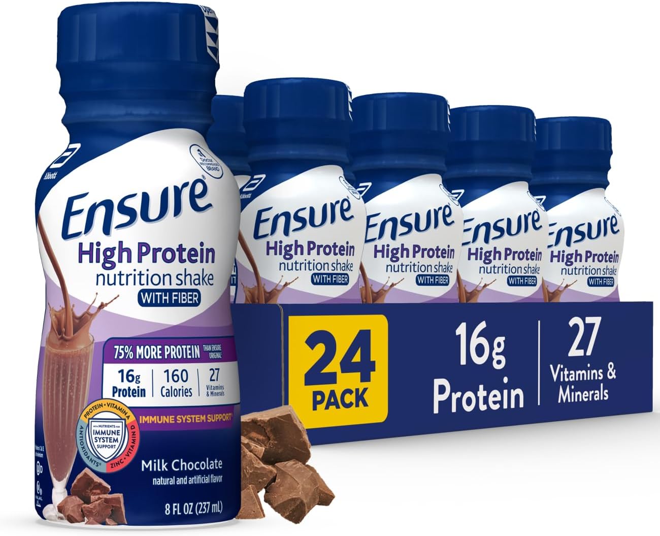 Bulk Pack of High Protein Milk Chocolate Nutrition Shakes with Fiber - 24 Count